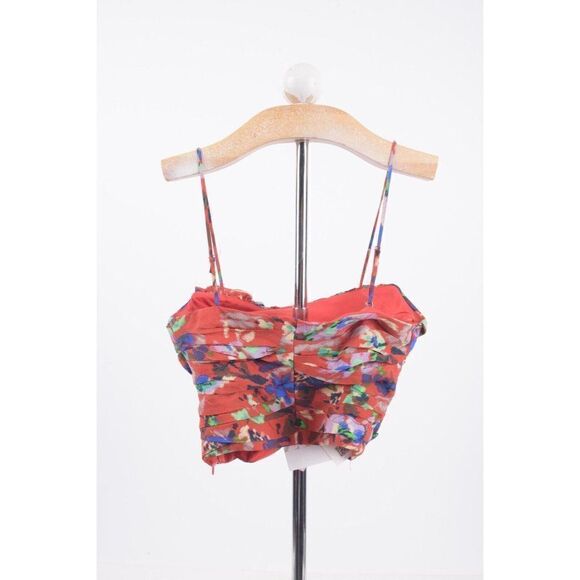 Zara Womens Red Floral Print Ruffled Corset Crop Top Size XS 9159/705 NWT - Picture 3 of 4